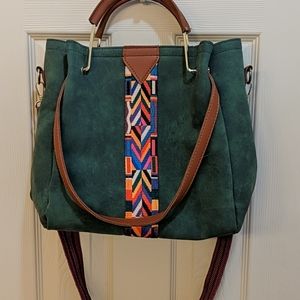 Green Guitar Strap Faux Leather Handbag Set